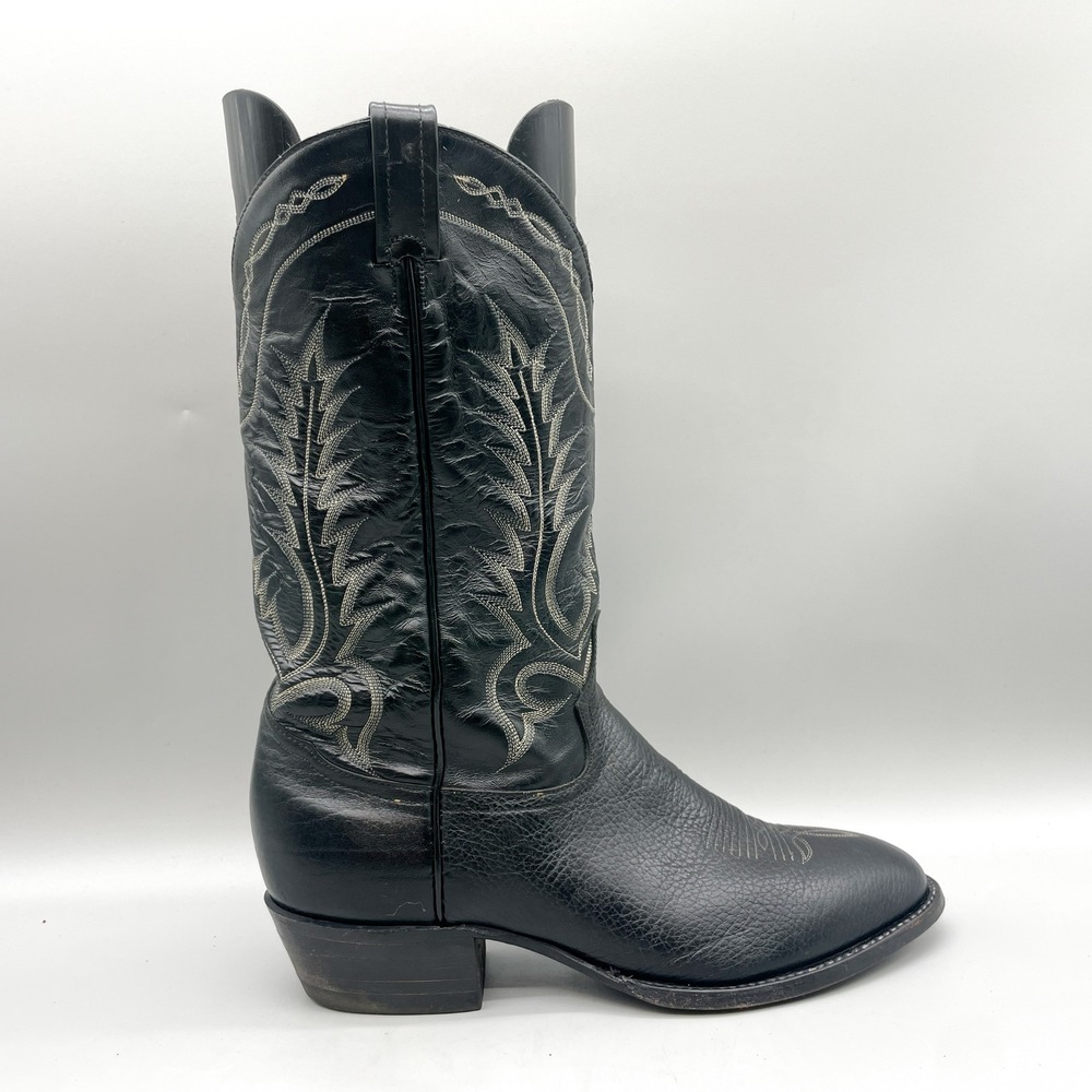 Tony Lama Mens 10.5 EE Western Cowboy Boots Black Leather Classic Rugged VTG USA